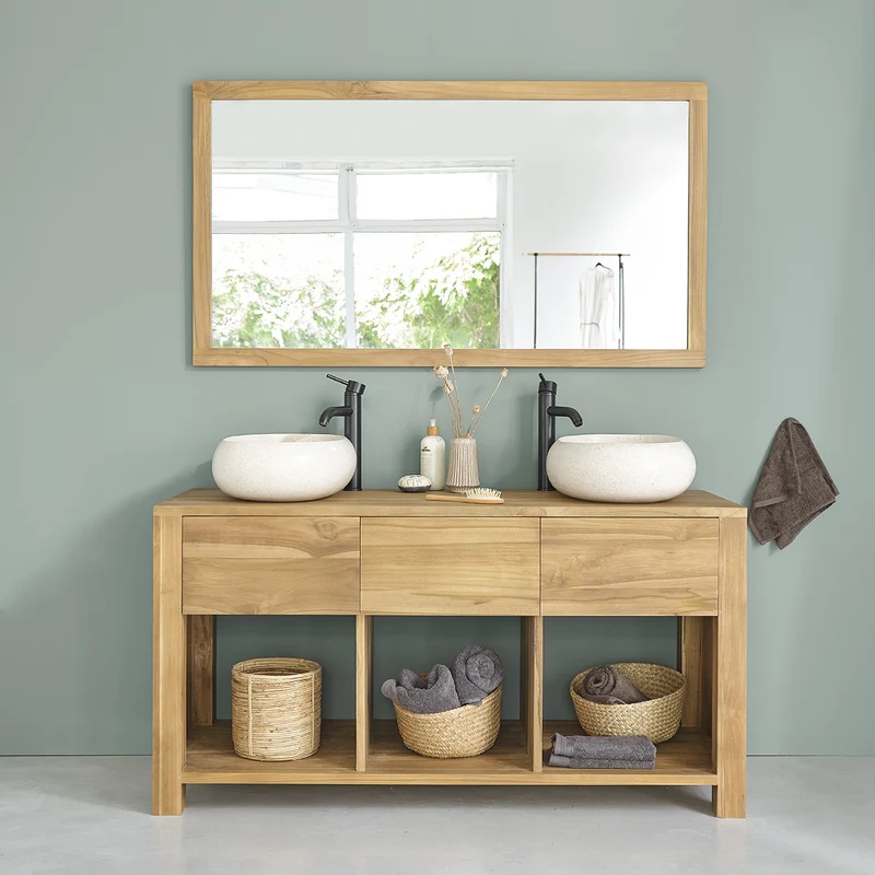 Mueble de lavabo de teca maciza 145 cm