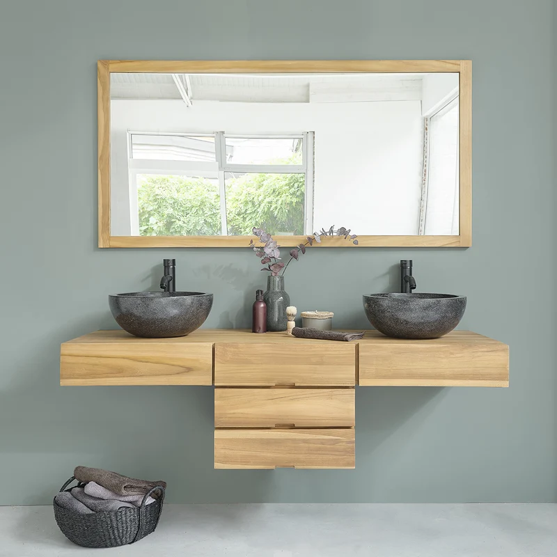 Mueble de lavabo de teca maciza suspendido 160 cm