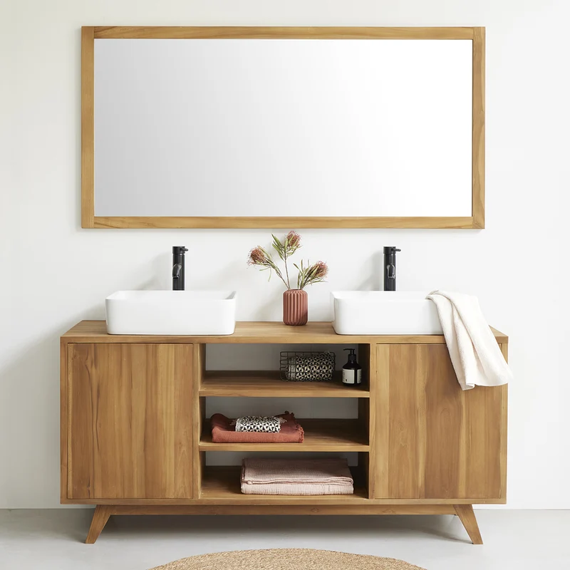 Mueble de lavabo de teca maciza 160 cm