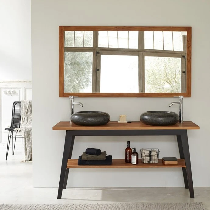 Mueble de baño de teca maciza patas negras 150 cm