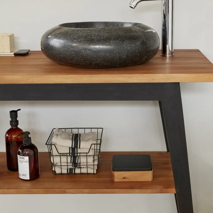 Mueble de baño de teca maciza patas negras 150 cm