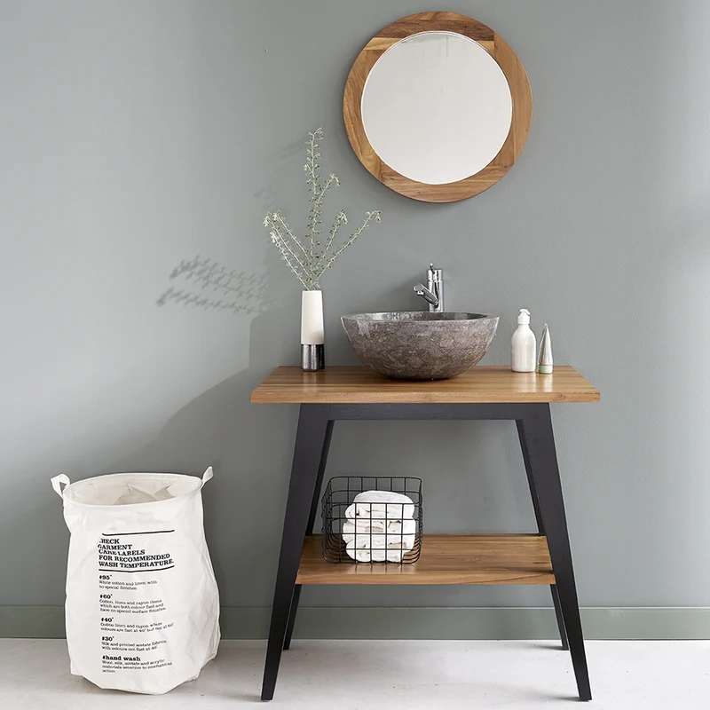 Mueble de baño de teca maciza patas negras 80 cm