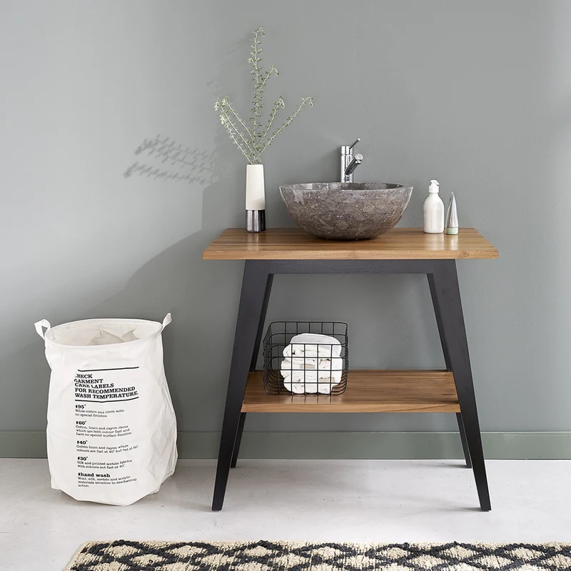 Mueble de baño de teca maciza patas negras 80 cm