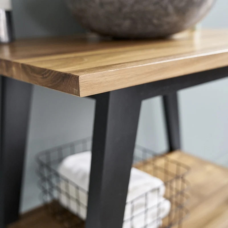 Mueble de baño de teca maciza patas negras 80 cm