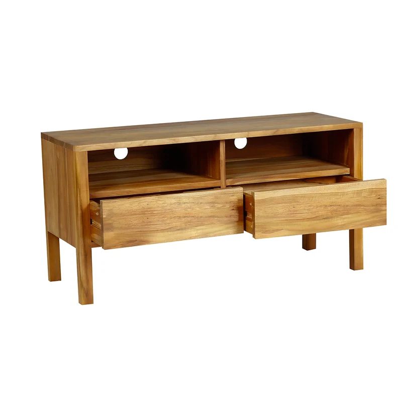 Mueble de TV de teca maciza 2 cajones 100 cm