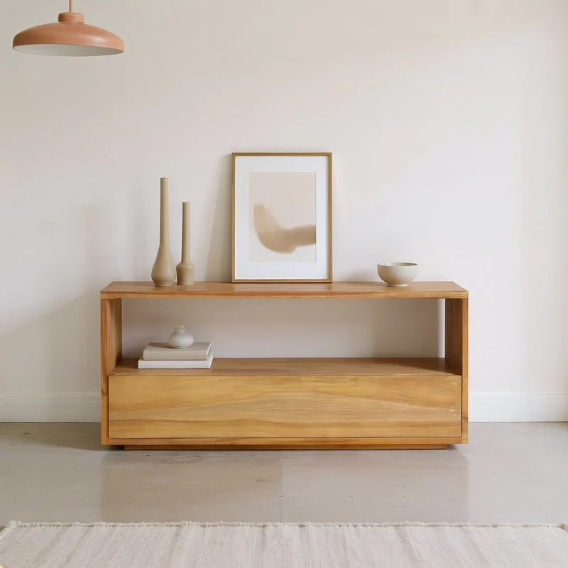 Mueble de TV de teca maciza 90 cm