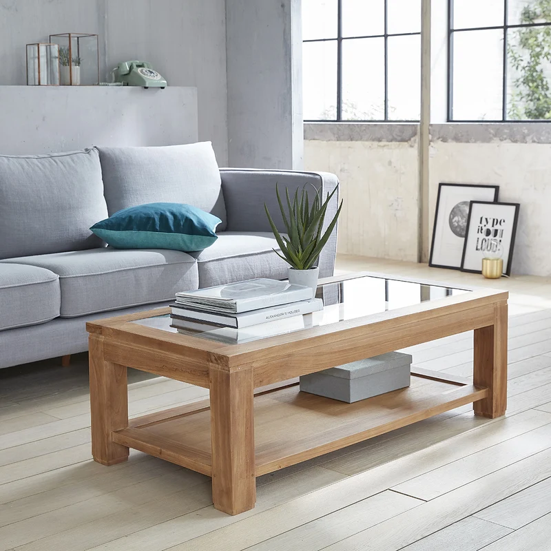 Mesa de centro de teca maciza 120 cm