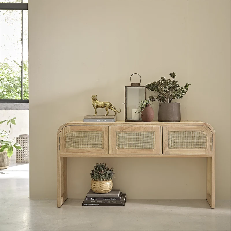 Consola de mindi macizo y rejilla 140 cm