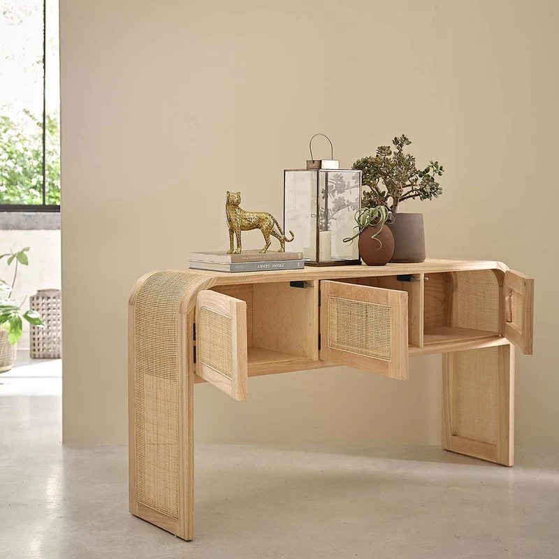 Consola de mindi macizo y rejilla 140 cm