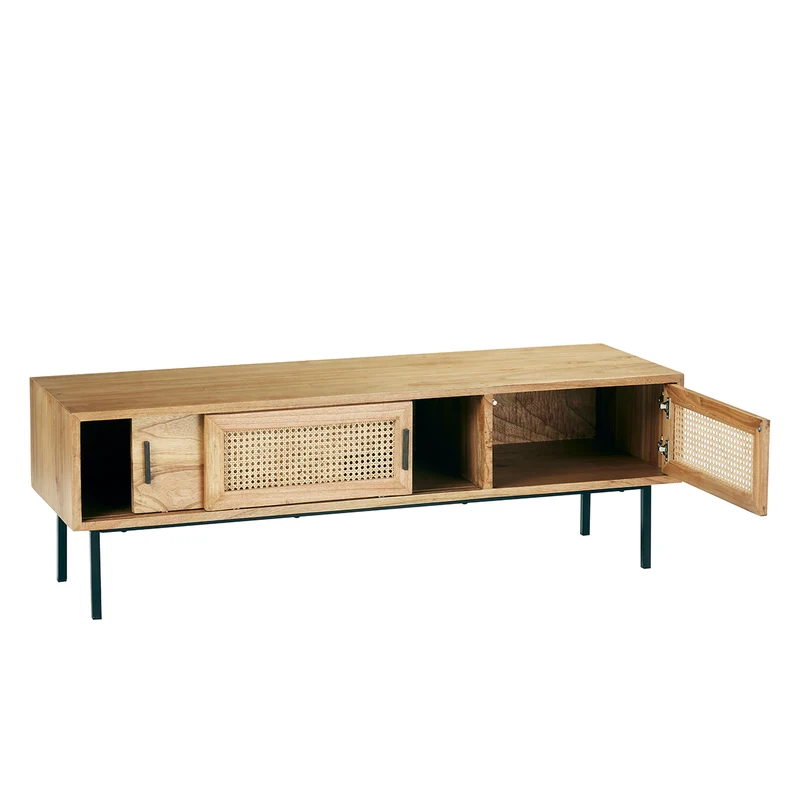 Mueble de TV de mindi macizo y rejilla 140 cm
