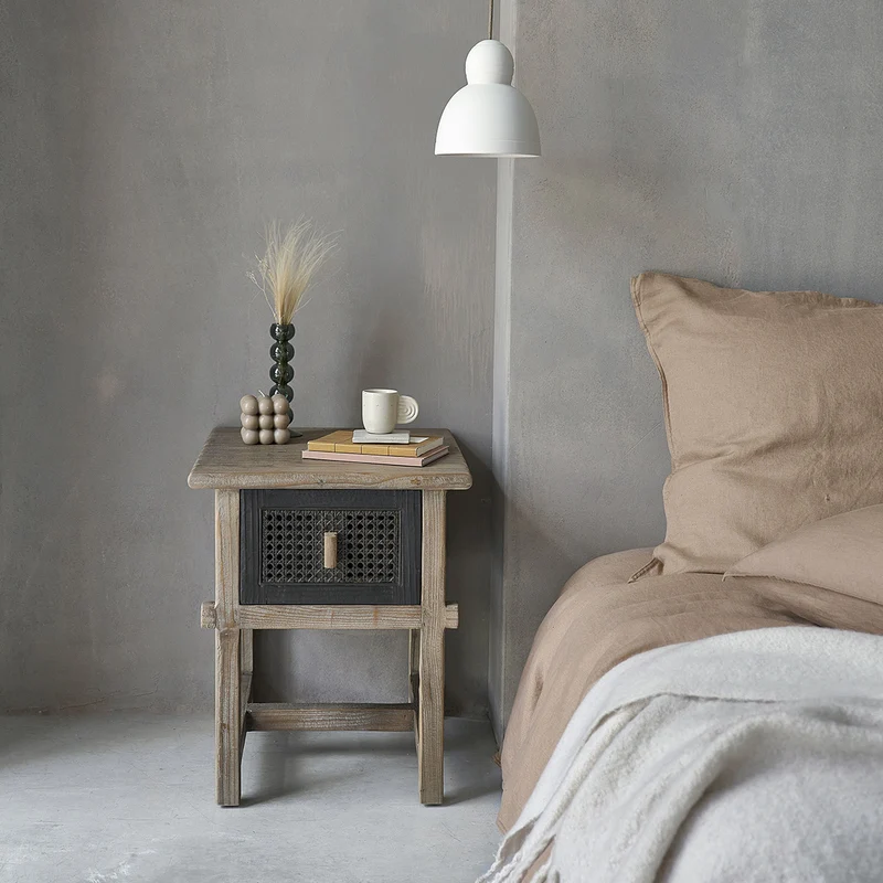 Mesita de noche de madera maciza reciclada 45 cm