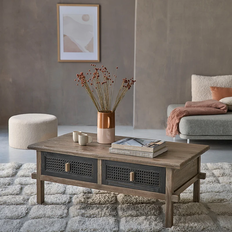 Mesa de centro de madera maciza reciclada 110 cm