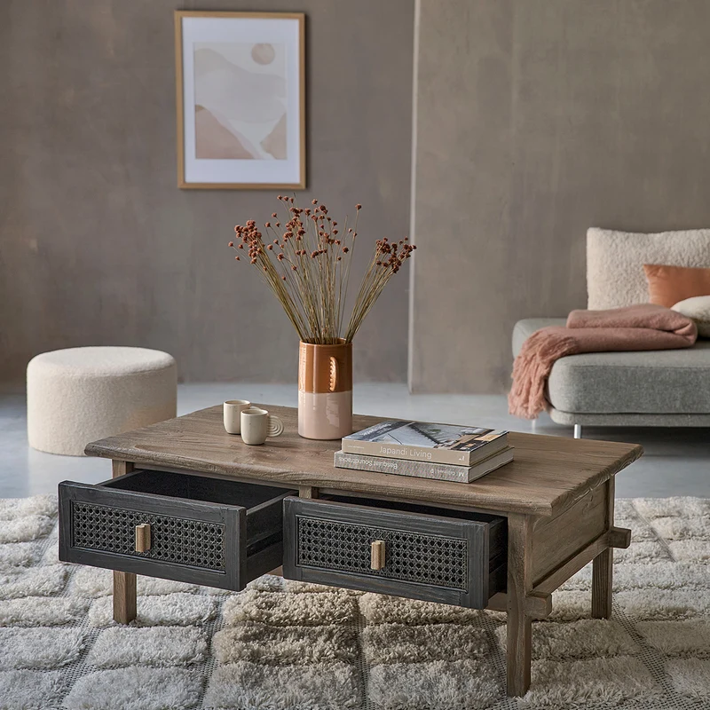 Mesa de centro de madera maciza reciclada 110 cm