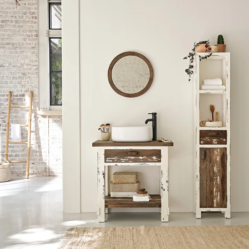 Columna de baño de madera maciza reciclada 170 cm