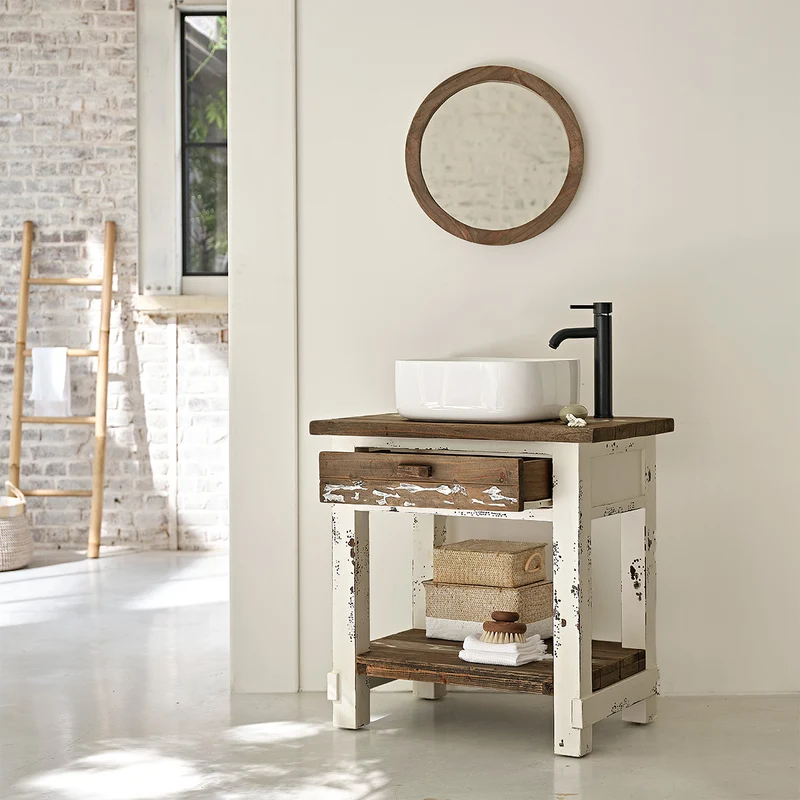 Mueble de lavabo de madera maciza reciclada 80 cm