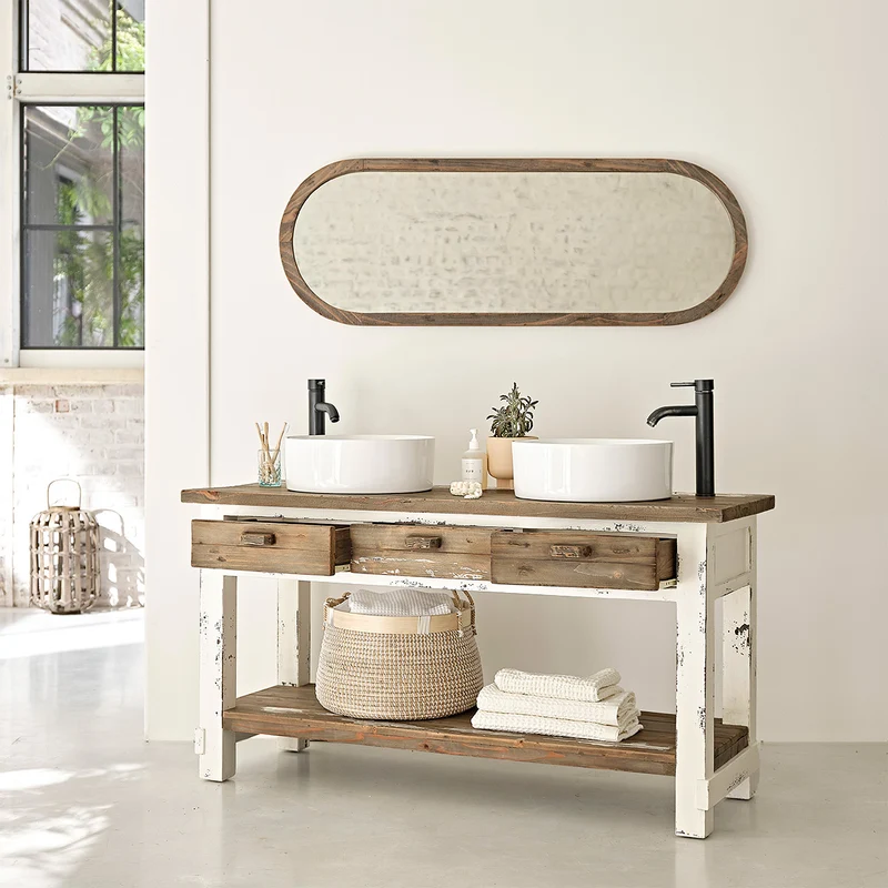 Mueble de lavabo de madera maciza reciclada 150 cm
