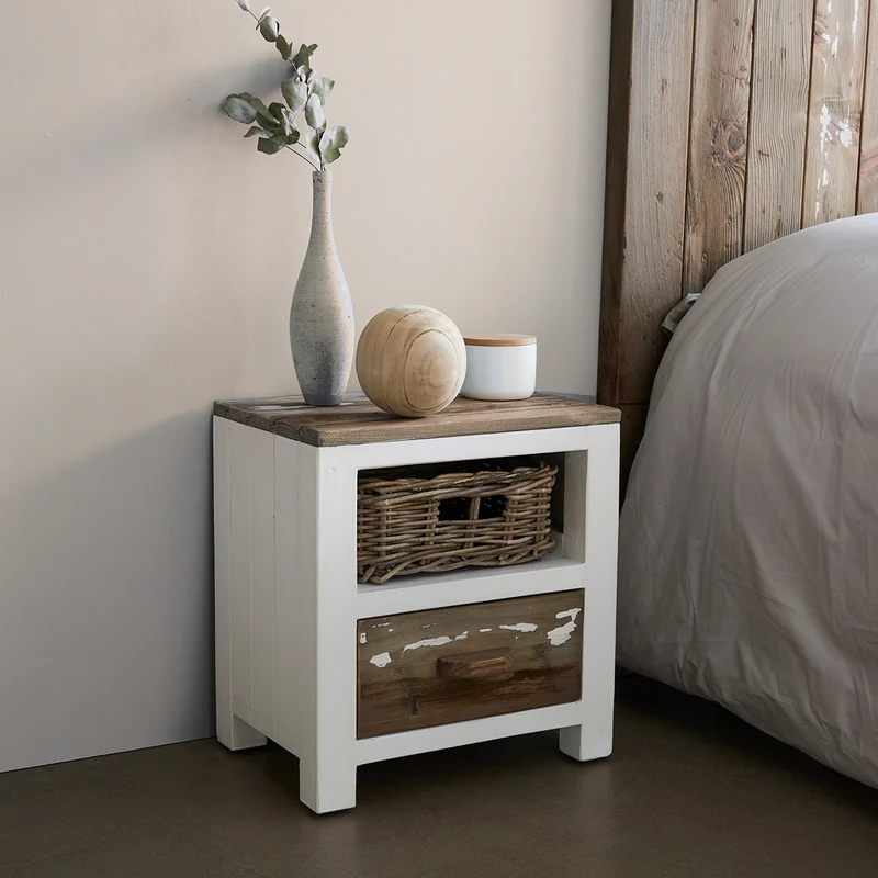 Mesita de noche de madera maciza reciclada 45 cm