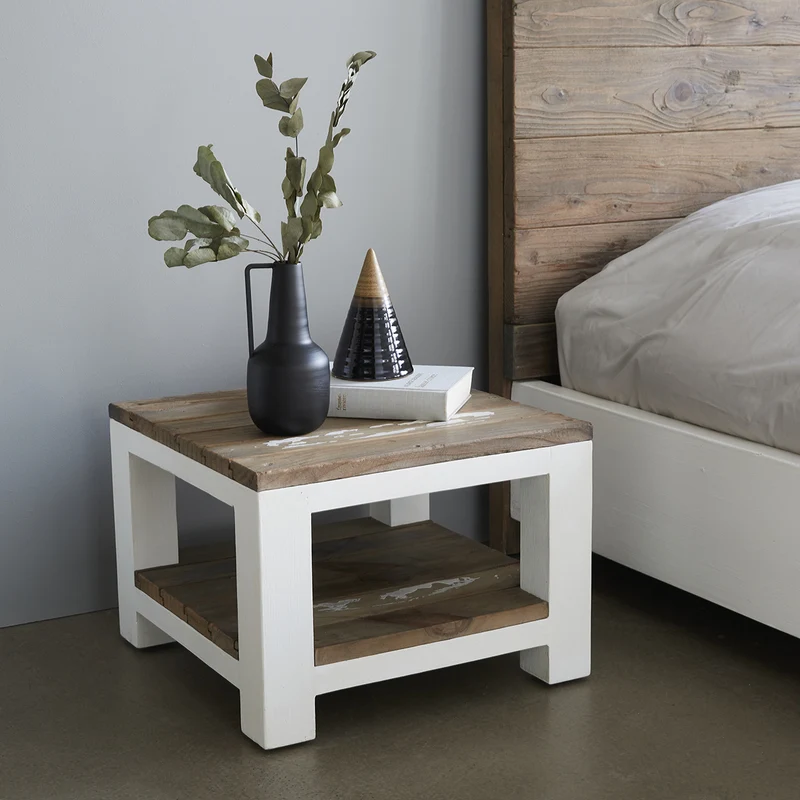Mesita de noche de madera maciza reciclada 30 cm