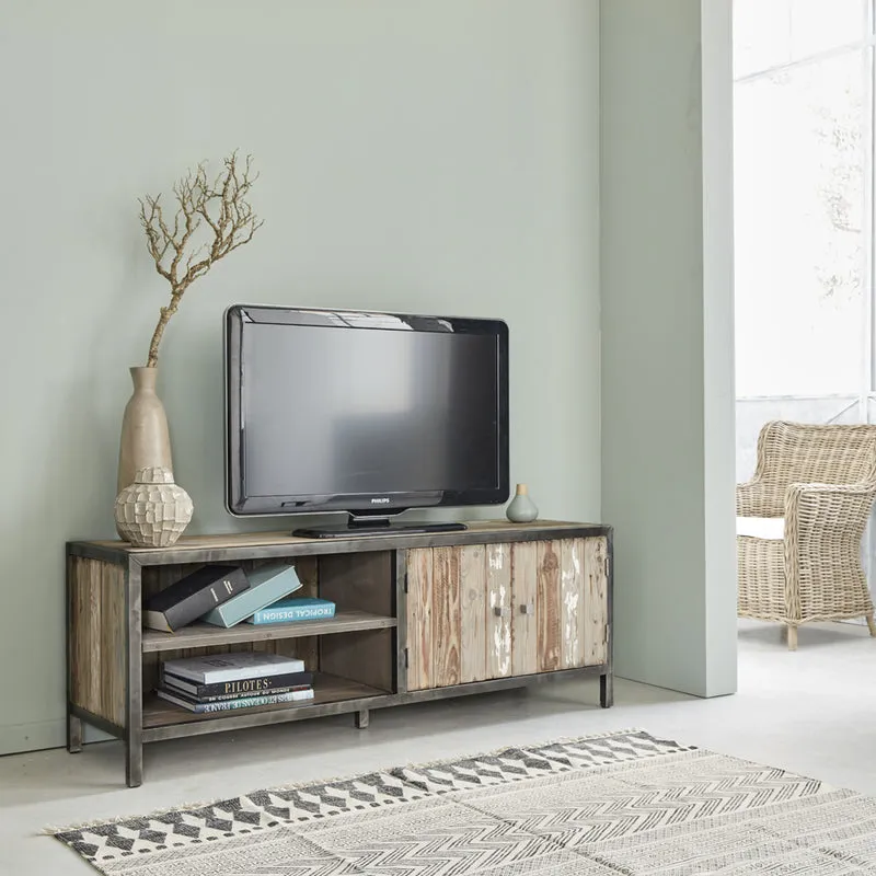 Mueble de TV de madera maciza reciclada y metal 150 cm