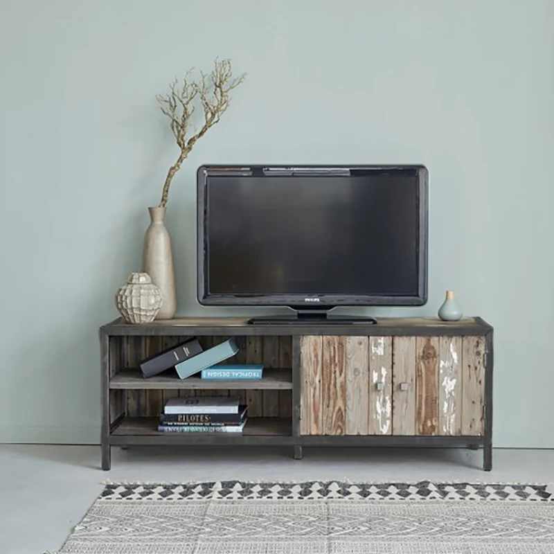 Mueble de TV de madera maciza reciclada y metal 150 cm