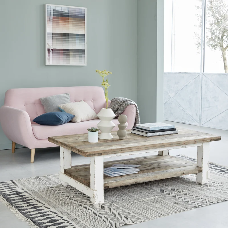 Mesa de centro de madera maciza reciclada 140 cm