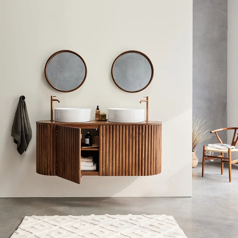 Mueble de lavabo de mindi macizo suspendido 140 cm