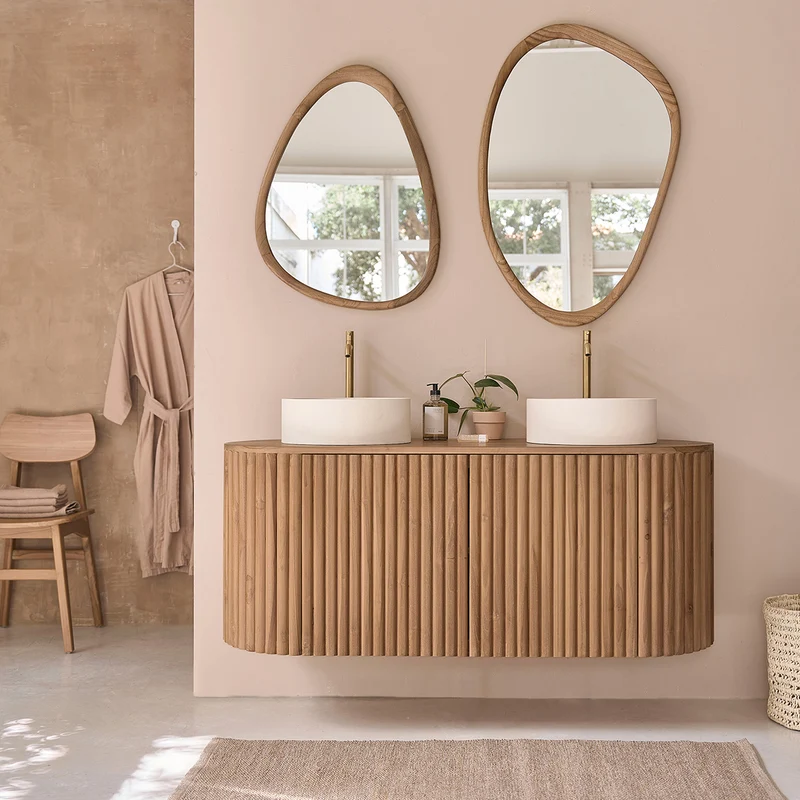 Mueble de baño suspendido de teca maciza de 140 cm