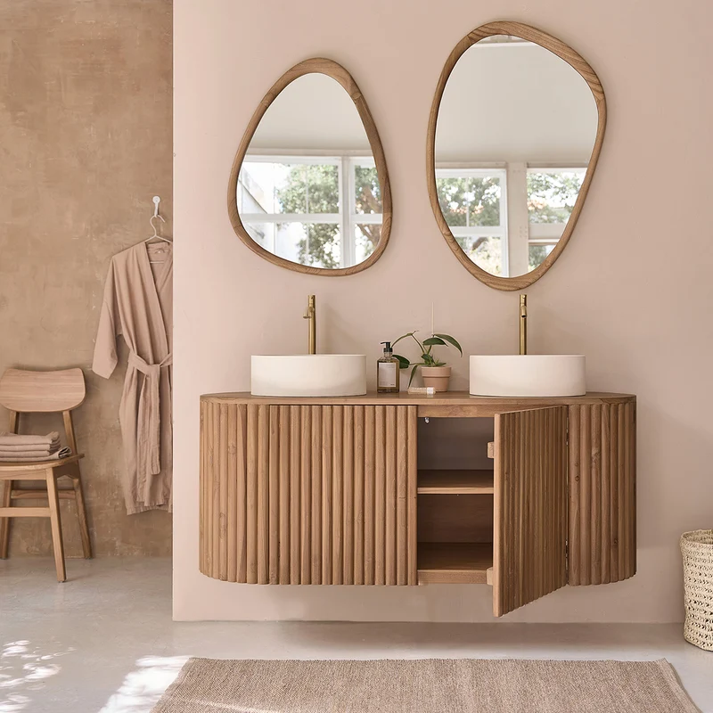 Mueble de baño suspendido de teca maciza de 140 cm