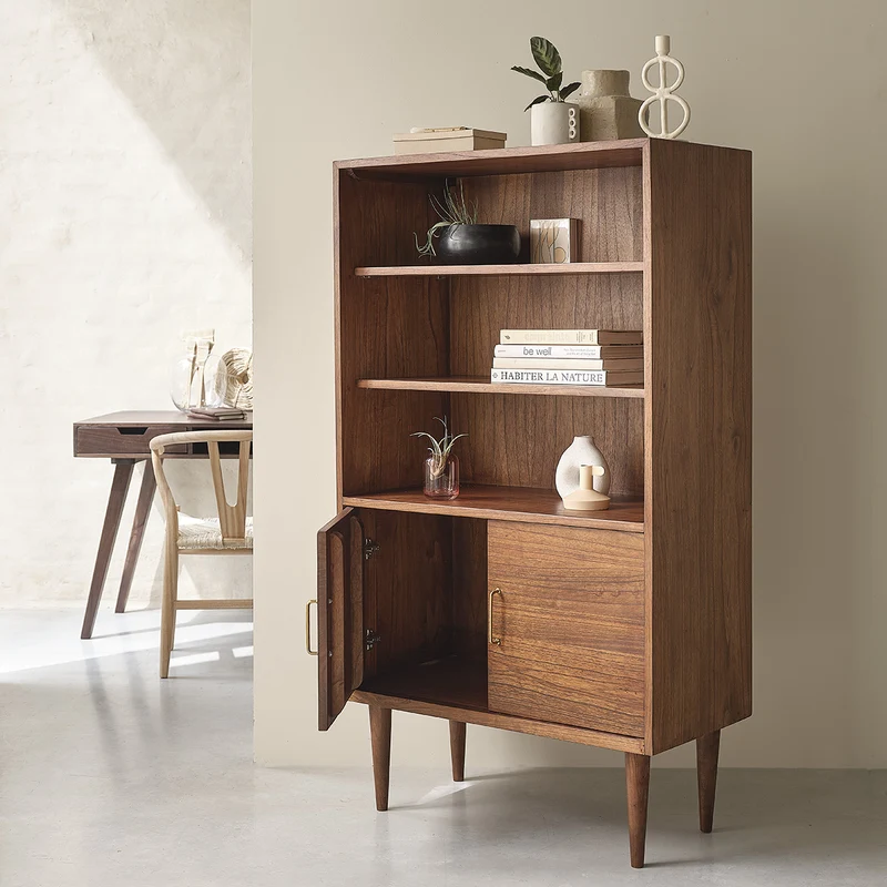 Librería de mindi macizo acabado nogal 85 cm