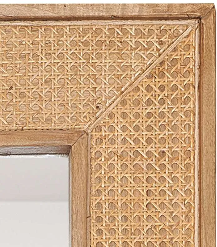 Espejo de pie de madera de mango y ratán natural 182×90 cm