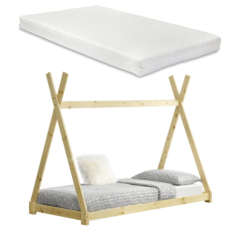 Cama infantil Onejda 90x200 cm con colchón de espuma fría en varios colores [en.casa]