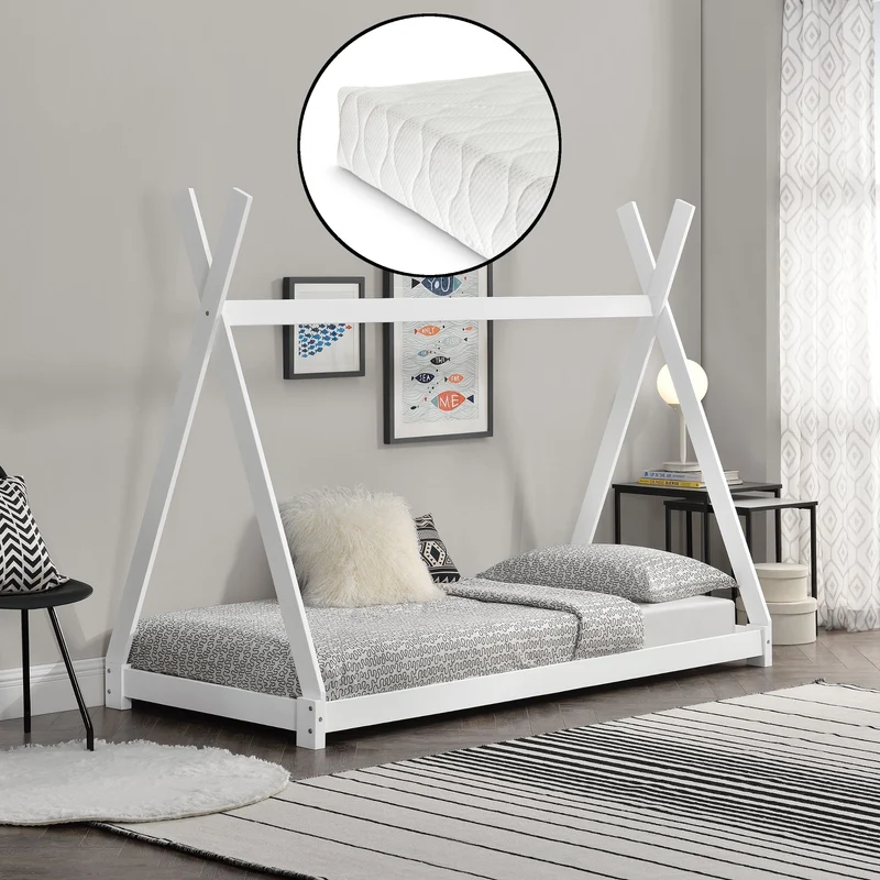 Cama infantil Onejda 90x200 cm con colchón de espuma fría en varios colores [en.casa]