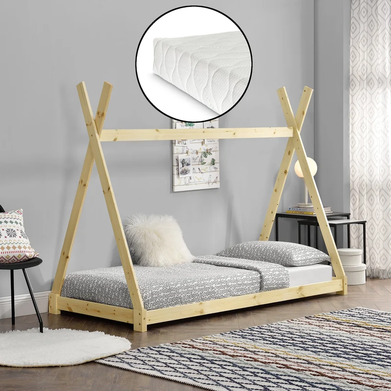 Cama infantil Onejda 90x200 cm con colchón de espuma fría en varios colores [en.casa]
