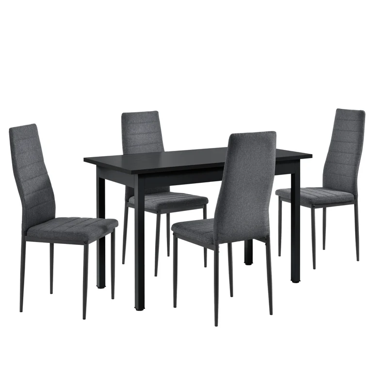 Conjunto de comedor Honningsvåg de 5 piezas con mesa de 120x60 cm y 4 sillas tapizadas en.casa