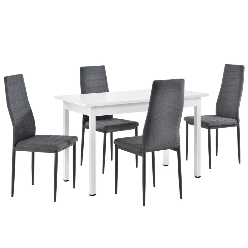 Conjunto de comedor Honningsvåg de 5 piezas con mesa de 120x60 cm y 4 sillas tapizadas en.casa