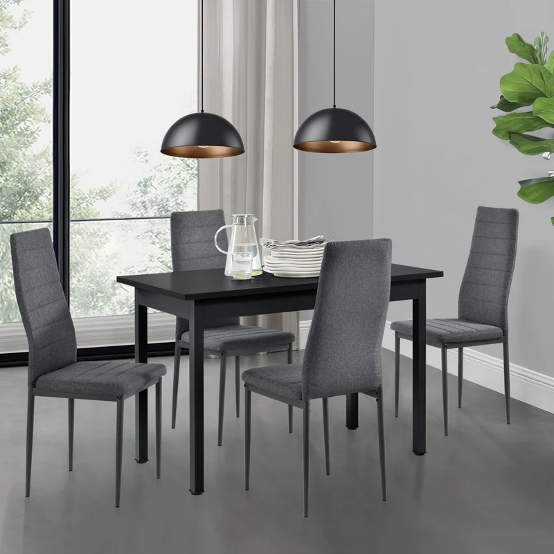 Conjunto de comedor Honningsvåg de 5 piezas con mesa de 120x60 cm y 4 sillas tapizadas en.casa