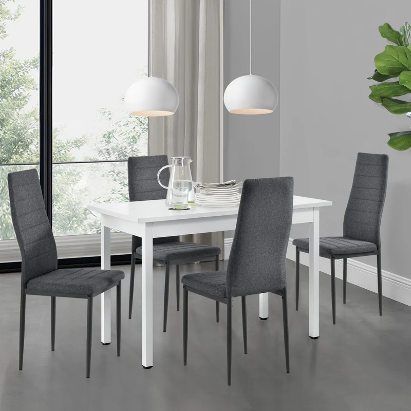 Conjunto de comedor Honningsvåg de 5 piezas con mesa de 120x60 cm y 4 sillas tapizadas en.casa