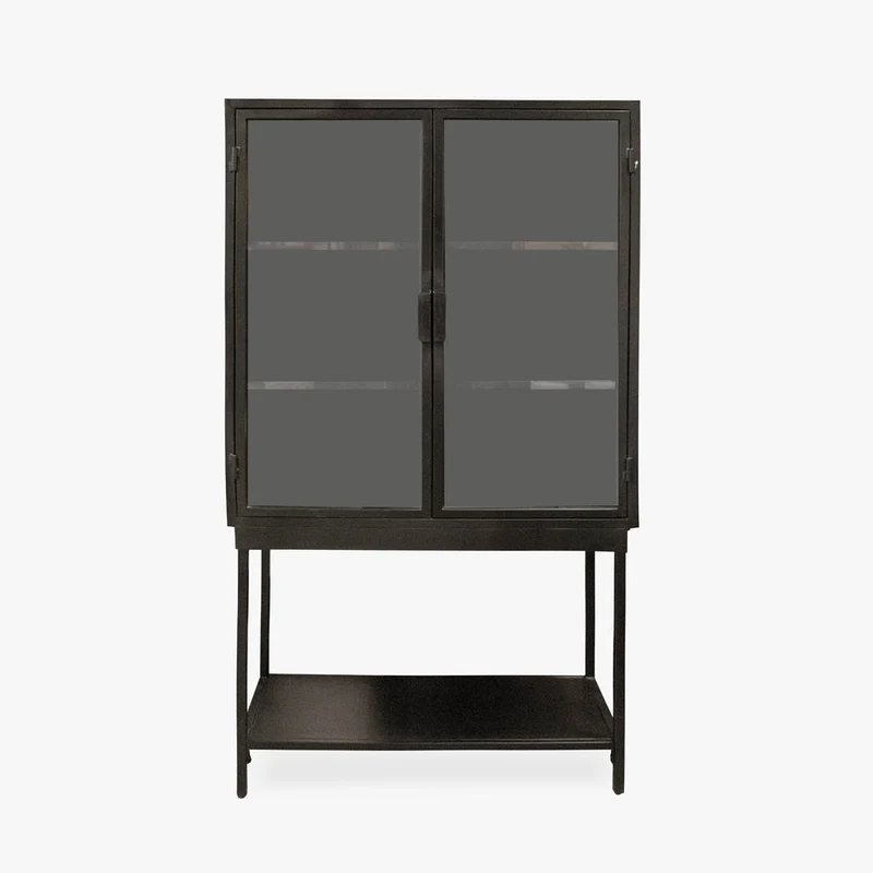 Armário de Metal Preto com Duas Portas de Vidro FUKUI
