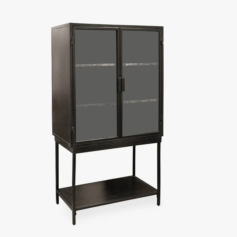 Armário de Metal Preto com Duas Portas de Vidro FUKUI