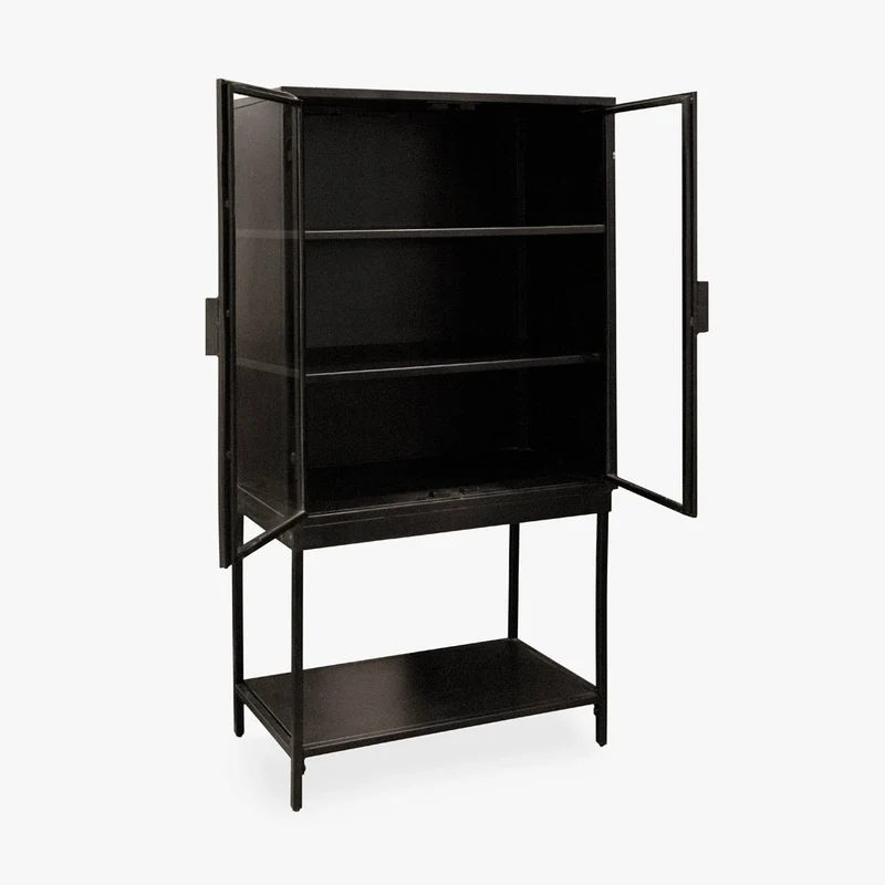 Armário de Metal Preto com Duas Portas de Vidro FUKUI