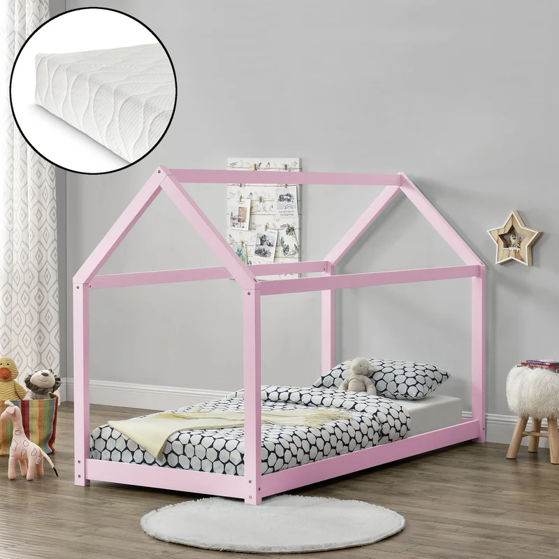 Cama infantil Netstal 90x200 cm con colchón de espuma fría natural [en.casa]