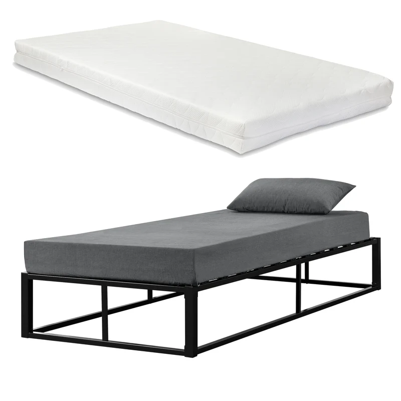 Cama de metal Kreta con colchón de espuma fría negro en varios tamaños [en.casa]