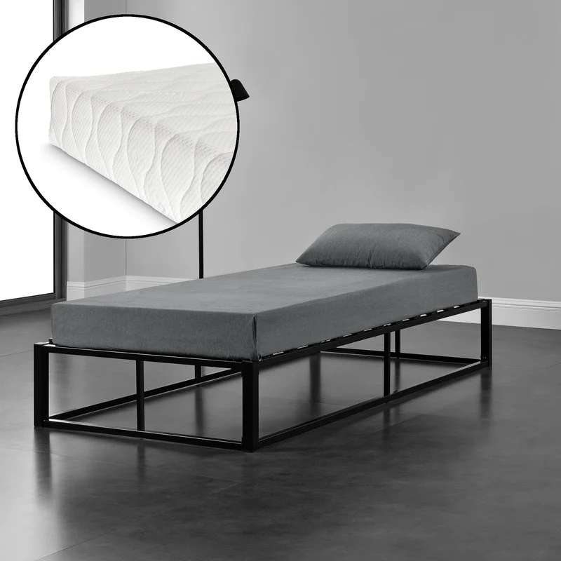 Cama de metal Kreta con colchón de espuma fría negro en varios tamaños [en.casa]