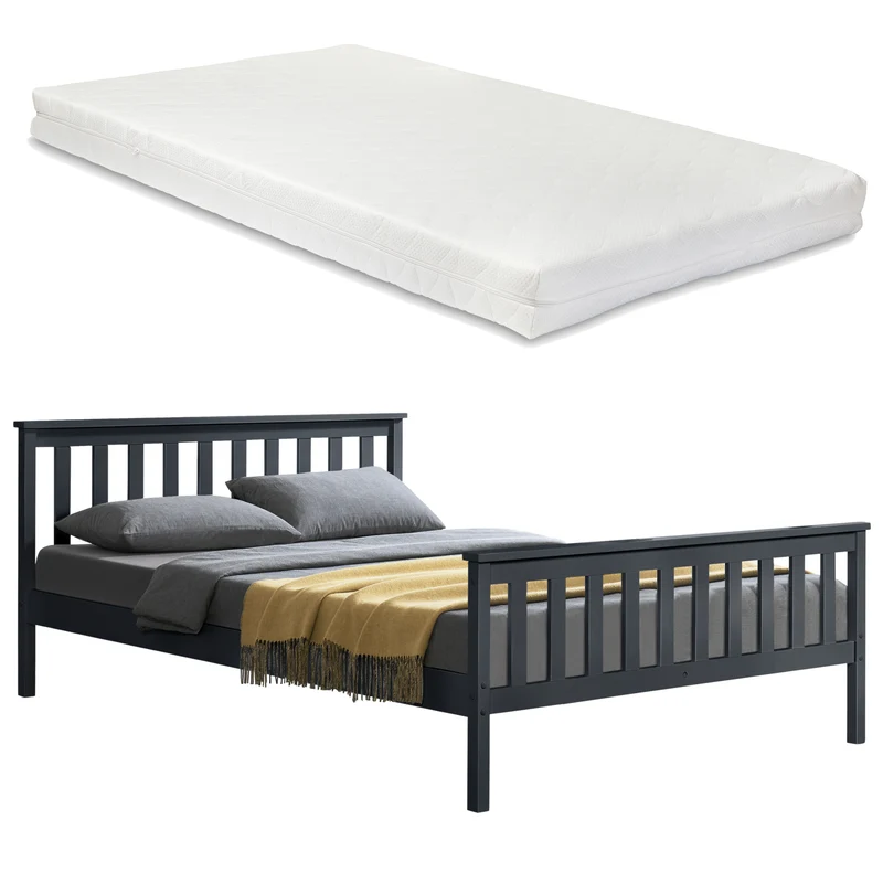 Cama de madera Hellnar con colchón de espuma fría en varios colores y tamaños [en.casa]
