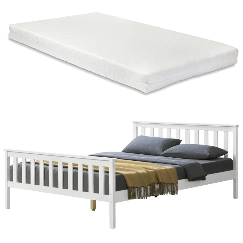 Cama de madera Hellnar con colchón de espuma fría en varios colores y tamaños [en.casa]