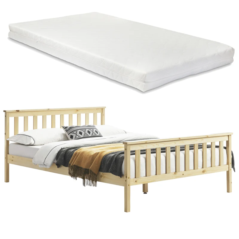 Cama de madera Hellnar con colchón de espuma fría en varios colores y tamaños [en.casa]