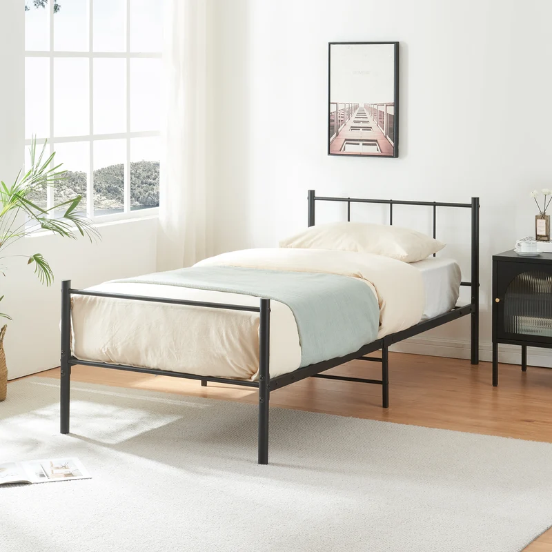 Cama de metal Laos negra en varios tamaños [en.casa]