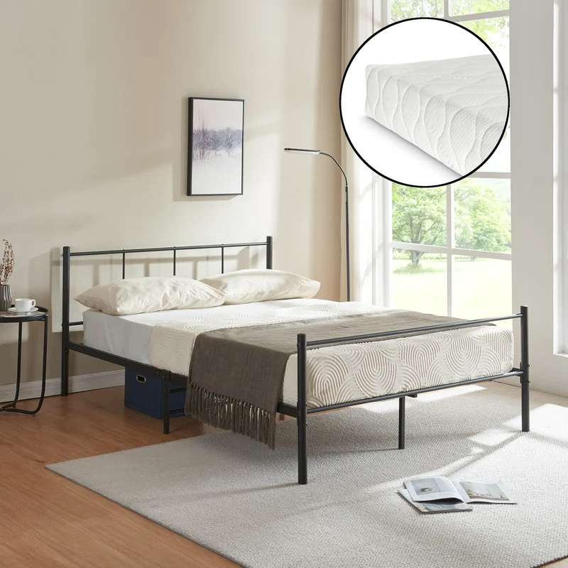 Cama de metal con colchón de espuma fría Laos negro [en.casa]