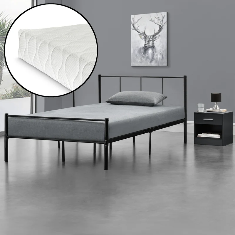 Cama de metal con colchón de espuma fría Laos negro [en.casa]