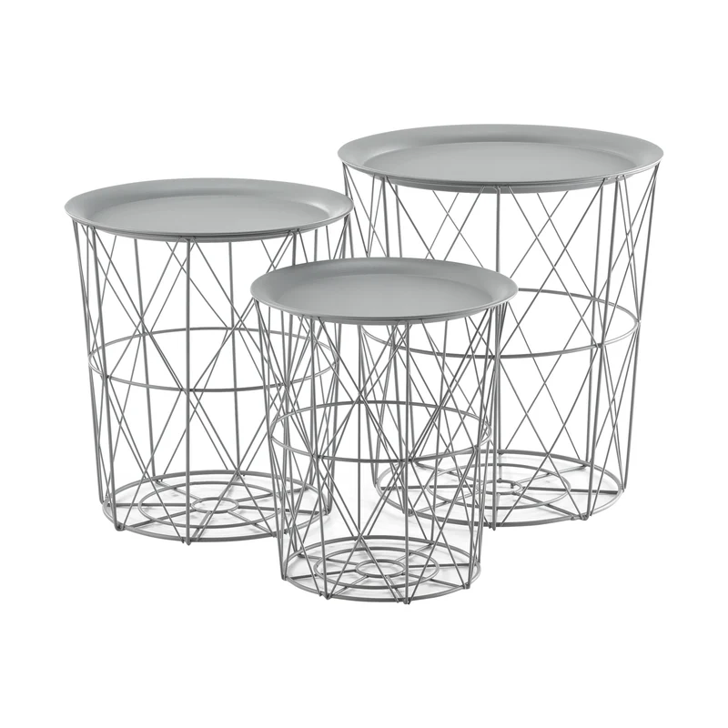 Set de 3 cestas de metal mesa auxiliar Worcester en.casa